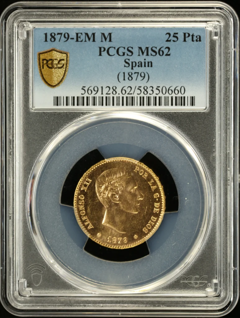 Spain 25 Peseta 1879 EM M KM-673 PCGS MS62 0161811