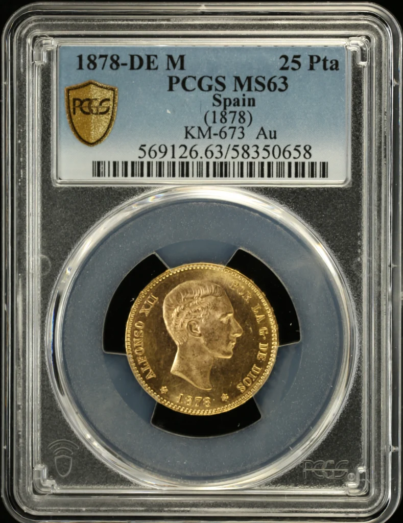 Spain 25 Peseta 1878 DE M KM-673 PCGS MS63 0161812