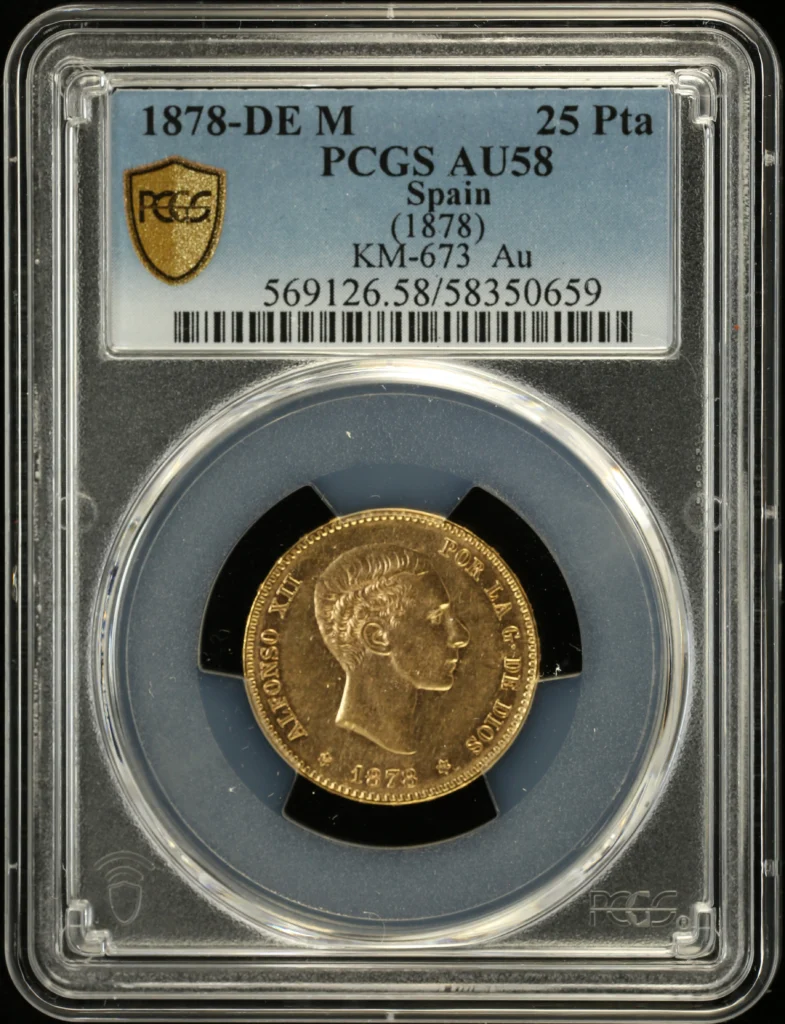 Spain 25 Peseta 1878 DE M KM-673 PCGS AU58 0161813