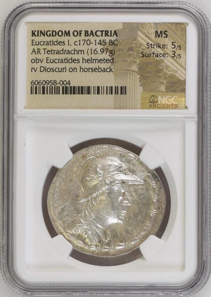 Baktria and the East Eucratides I c. 170-145 BC AR Tetradrachm NGC MS 0161893