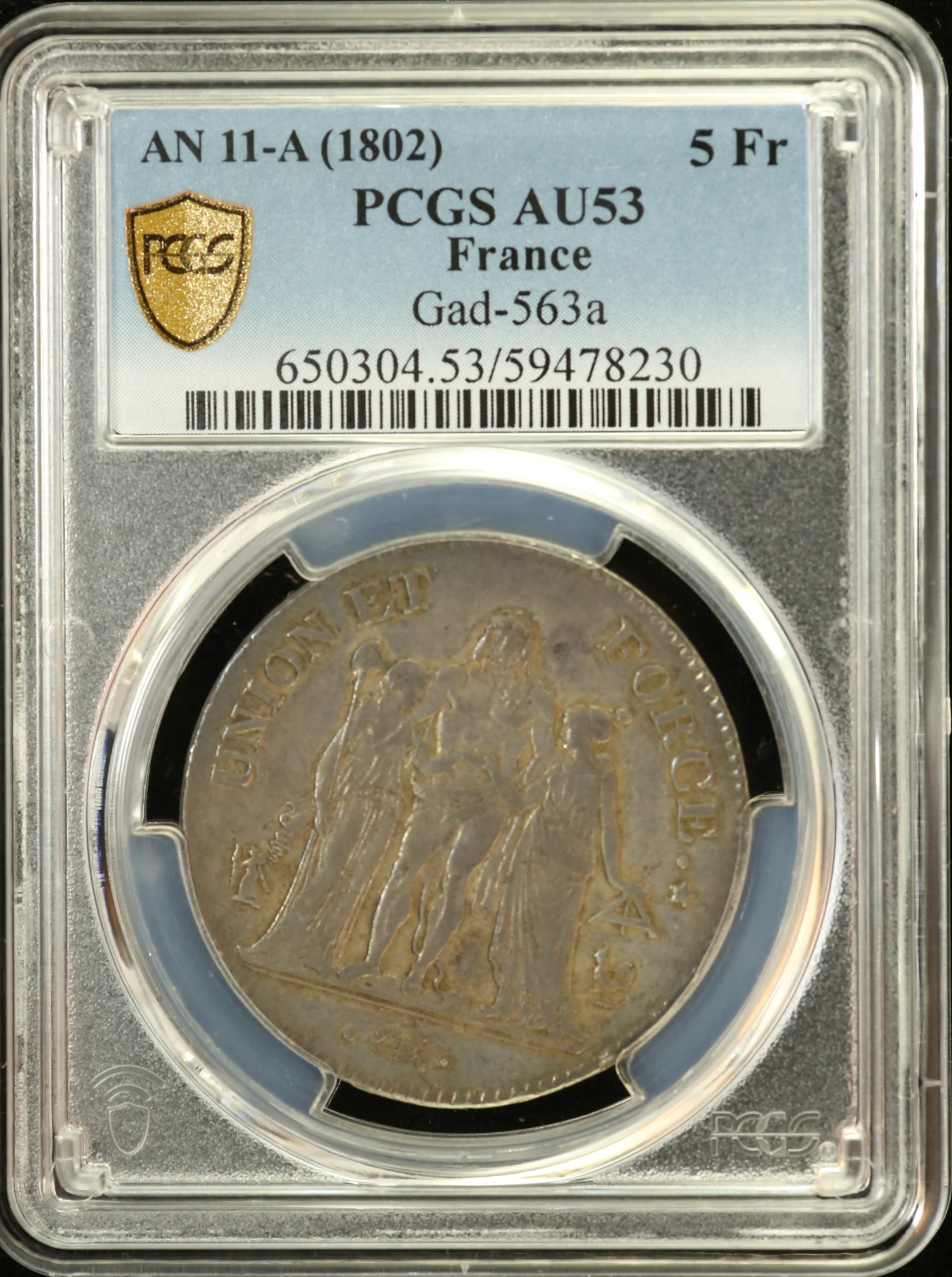 France 5 Franc AN11(1802) A PCGS AU53 Gad-563a 0162330