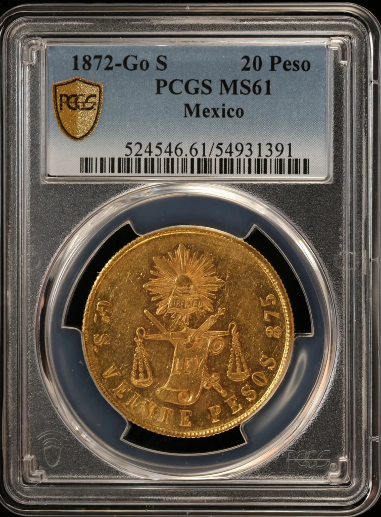 Republic Gold 20 Peso 1872 Go S PCGS MS61 0161750