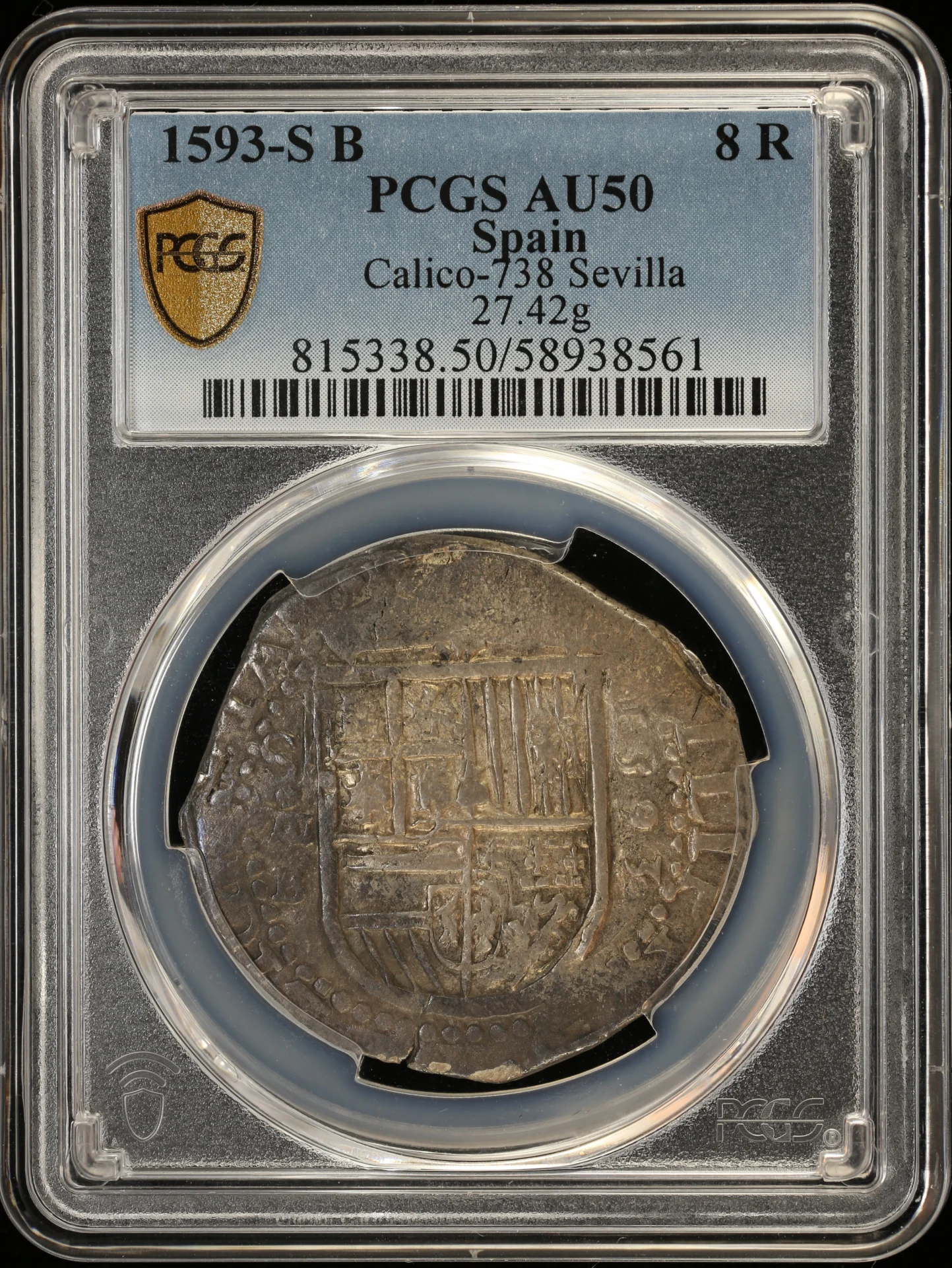 Europe Spain World Coins Spain 8 Reales 1593 S B PCGS AU50 Calico-738 0161952 Spain 8 Reales 1593 S B PCGS AU50 Calico-738 0161952