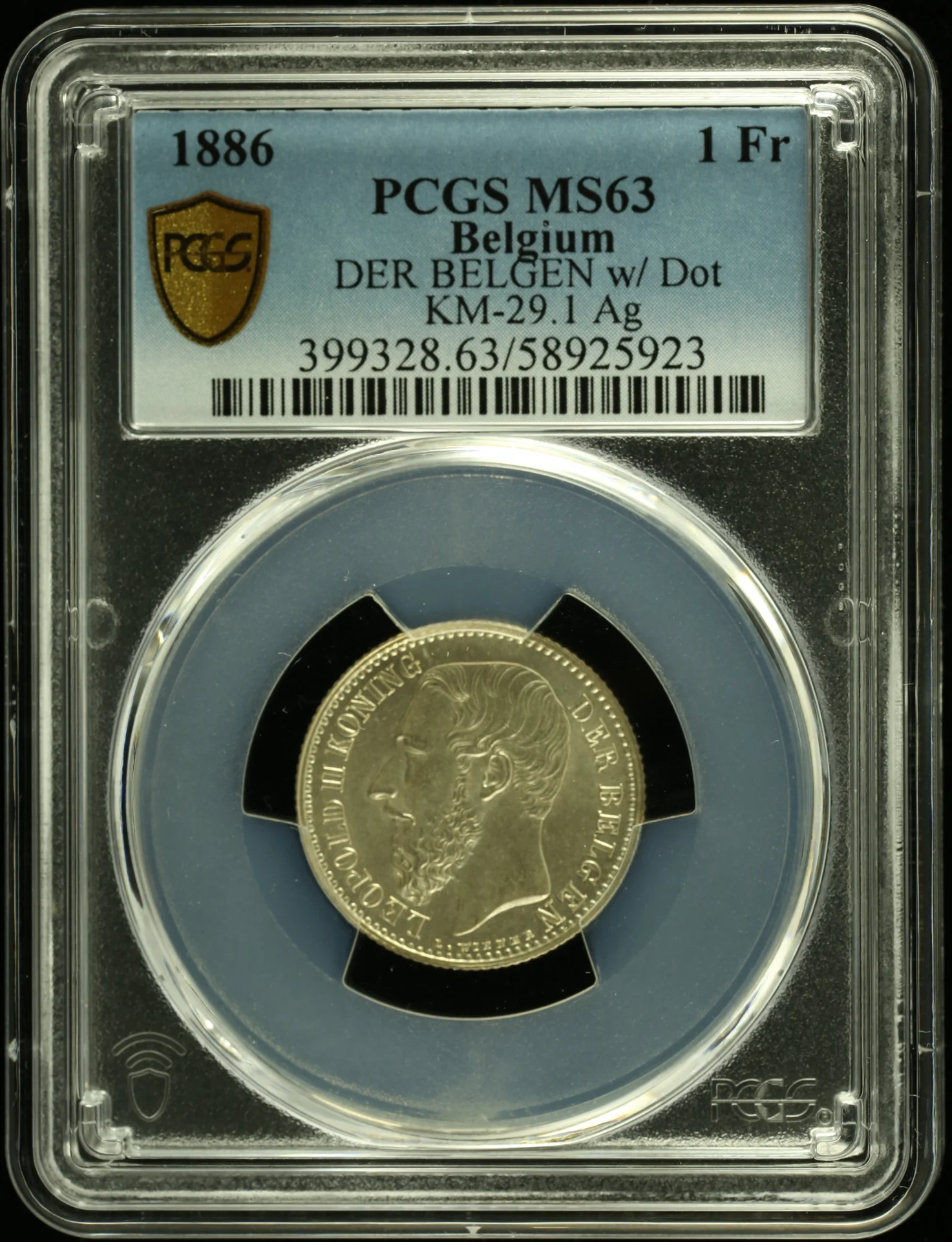 Belgium Europe World Coins Belgium Franc 1886 KM-29.1 PCGS MS63 0162139 Belgium Franc 1886 KM-29.1 PCGS MS63 0162139