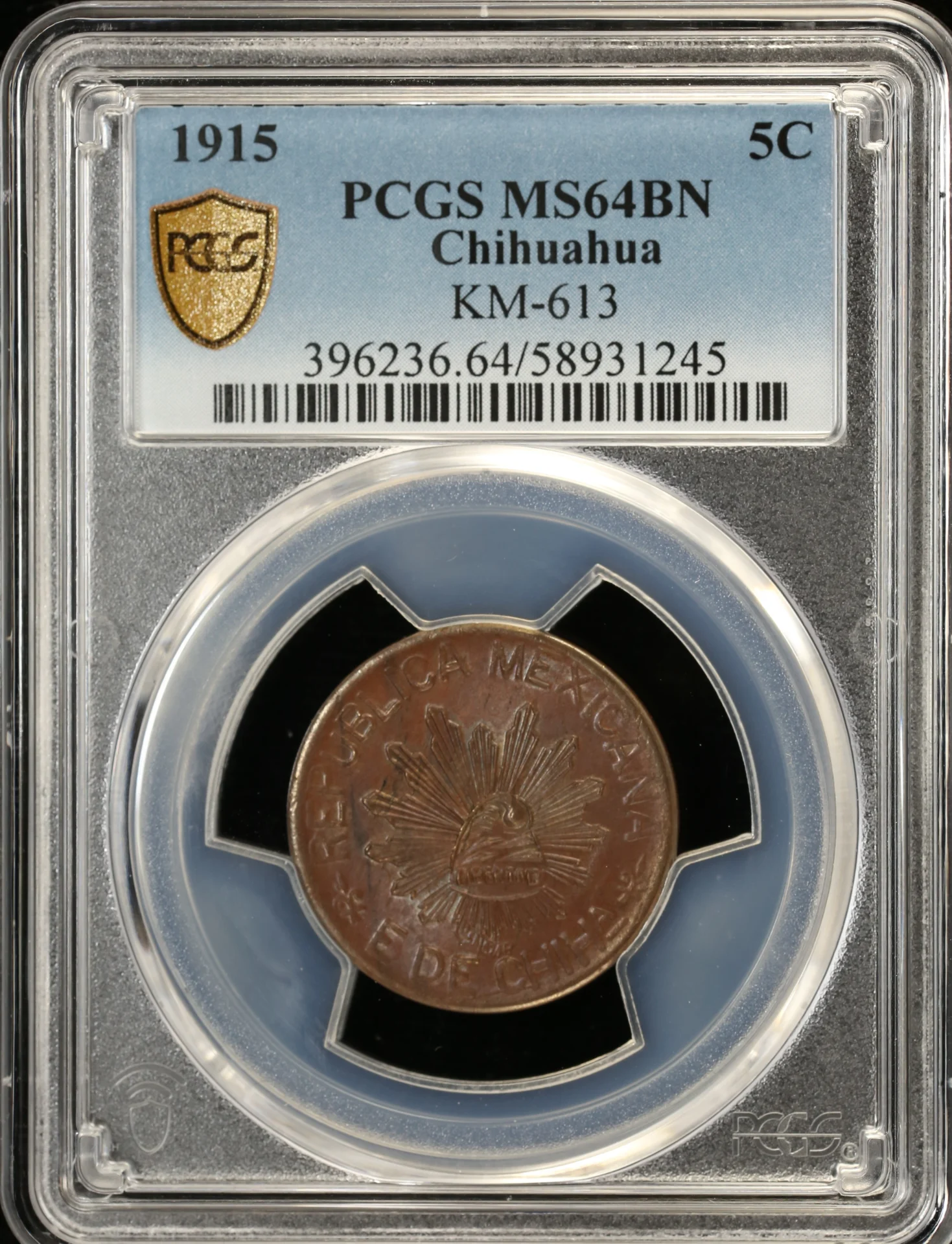 Chihuahua Mexican Coins Revolution Chihuahua 5 Centavo 1915 Chihuahua PCGS MS64BN KM-613 0162147 Chihuahua 5 Centavo 1915 Chihuahua PCGS MS64BN KM-613 0162147Chihuahua 5 Centavo 1915 Chihuahua PCGS MS64BN KM-613 0162147