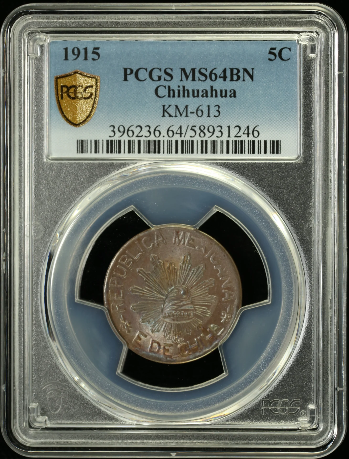 Chihuahua Mexican Coins Revolution Chihuahua 5 Centavo 1915 Chihuahua PCGS MS64BN KM-613 0162150 Chihuahua 5 Centavo 1915 Chihuahua PCGS MS64BN KM-613 0162150Chihuahua 5 Centavo 1915 Chihuahua PCGS MS64BN KM-613 0162150