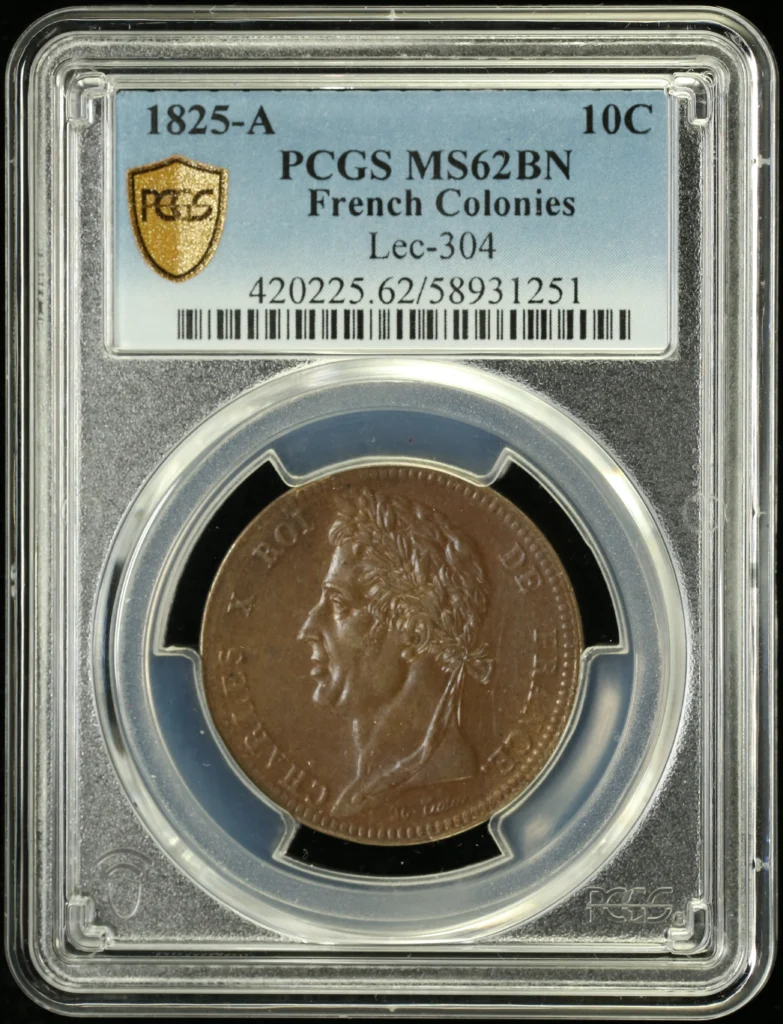 France 10 Centime 1825 A PCGS MS62BN 0162341