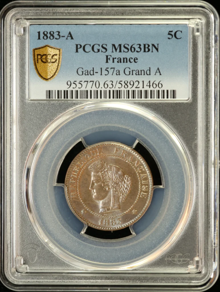 France 5 Centime 1883 A PCGS MS63BN Gad-157a 0162294