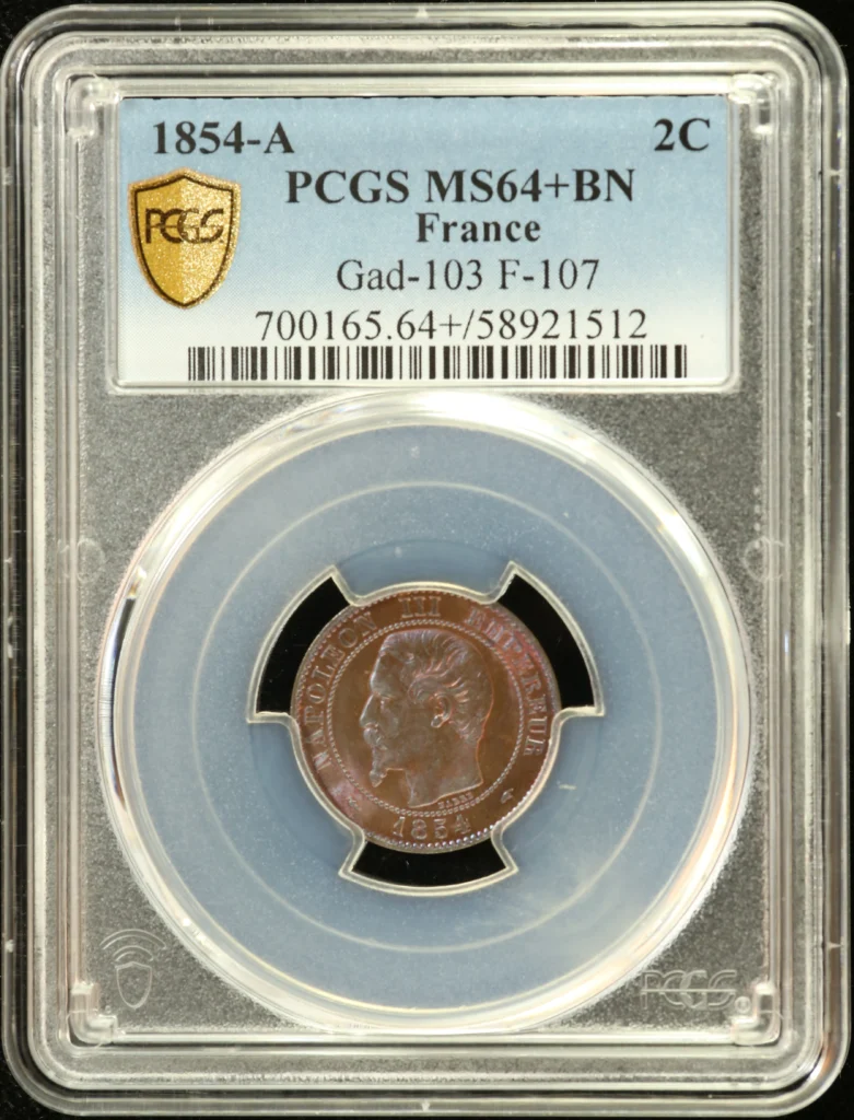 France 2 Centime 1854 A PCGS MS64+BN Gad-103 0162286