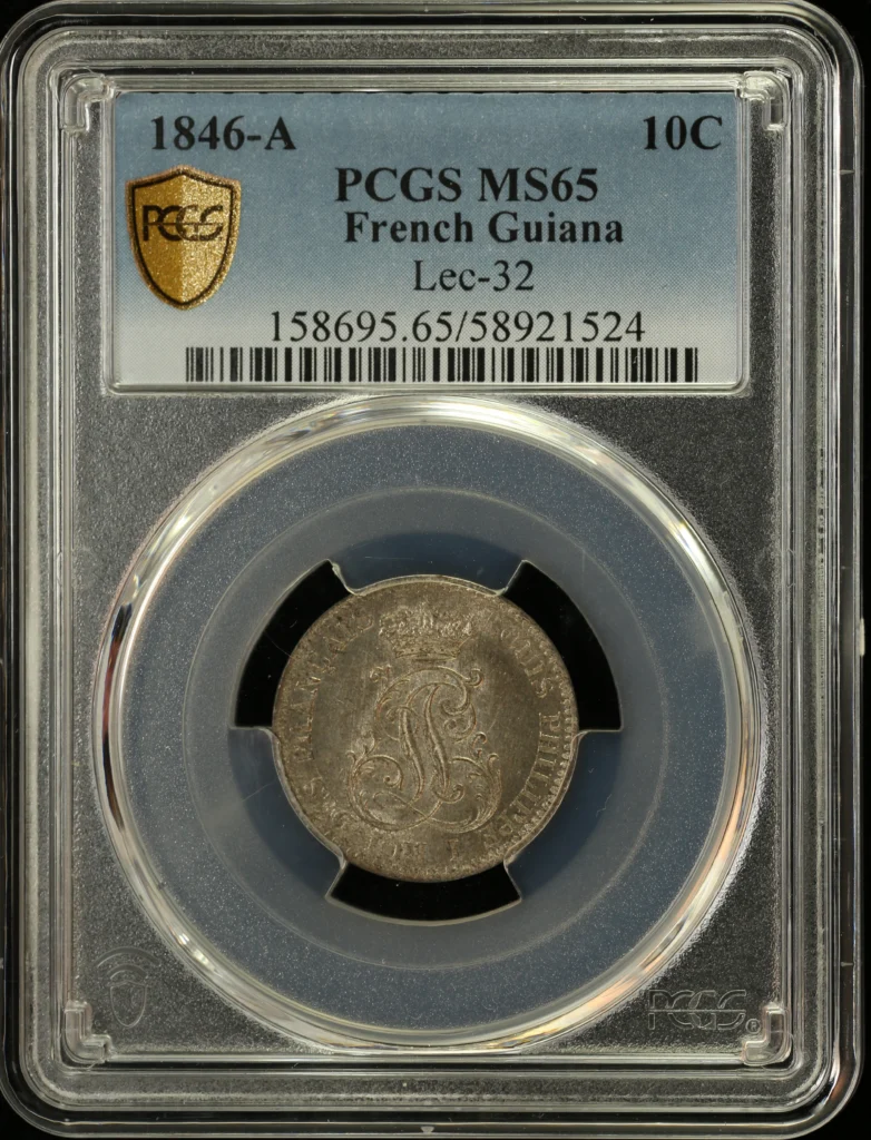 French Guyana 10 Centime 1846 A PCGS MS65 Lec-32 0162342