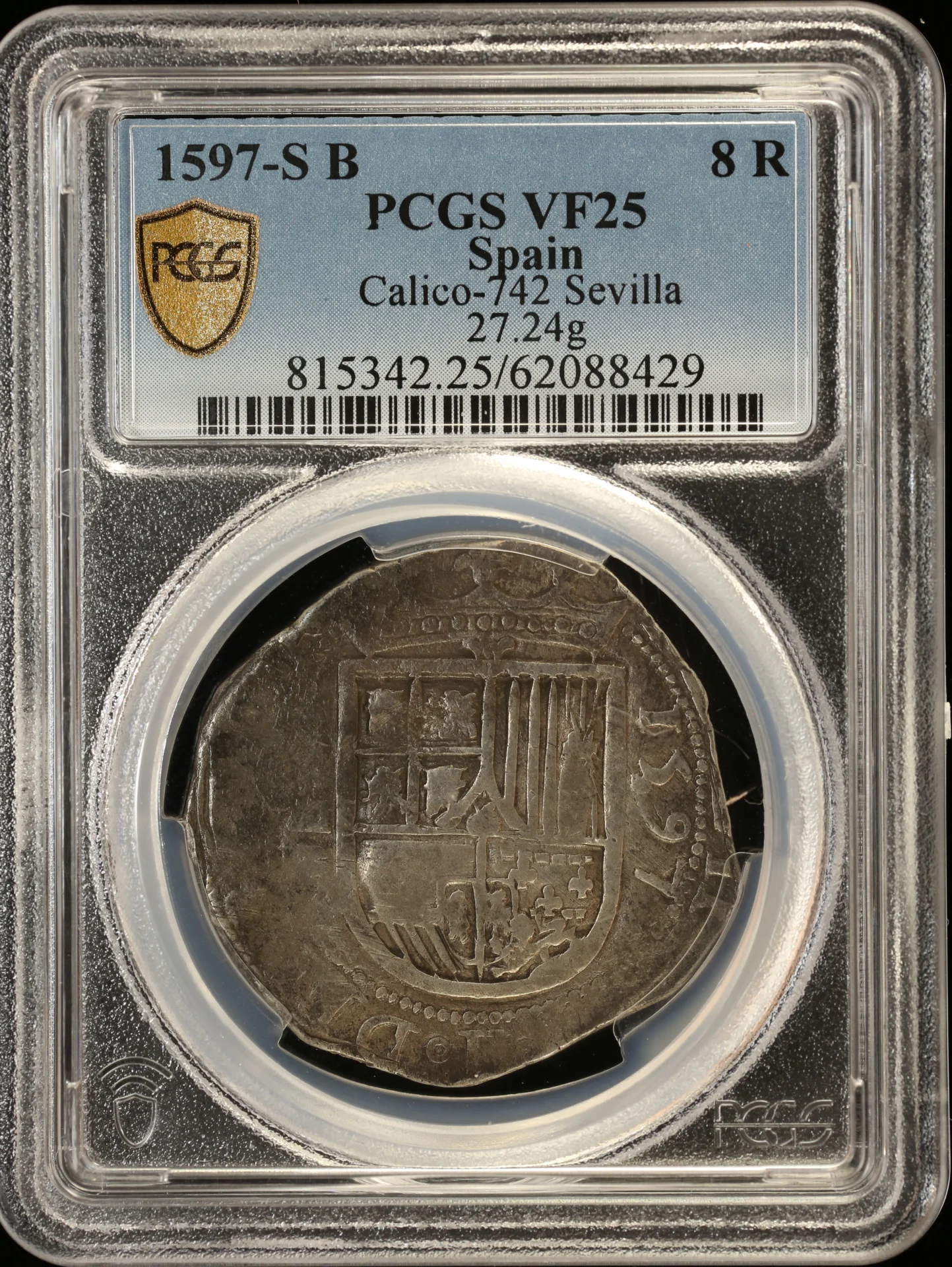 Europe Spain World Coins Spain 8 Reales 1597 S B PCGS VF25 Calico-742 0161953 Spain 8 Reales 1597 S B PCGS VF25 Calico-742 0161953