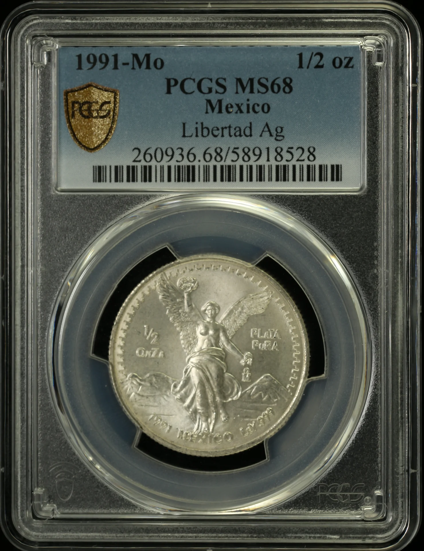 1/2 Onza Mexican Coins Modern Silver & Minors Modern Silver & Minors 1/2 Onza 1991 Mo PCGS MS68 0162476 Modern Silver & Minors 1/2 Onza 1991 Mo PCGS MS68 0162476Modern Silver & Minors 1/2 Onza 1991 Mo PCGS MS68 0162476