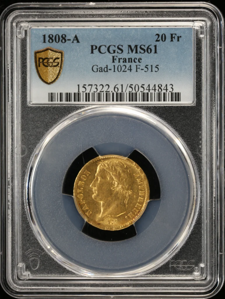 France 20 Franc 1808 A Gad-1024 PCGS MS61 0162264
