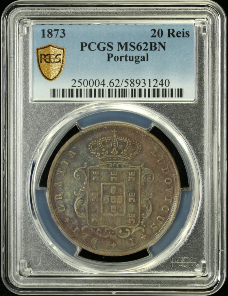 Europe Portugal World Coins Portugal 20 Reis 1873 PCGS MS62BN 0162011 Portugal 20 Reis 1873 PCGS MS62BN 0162011