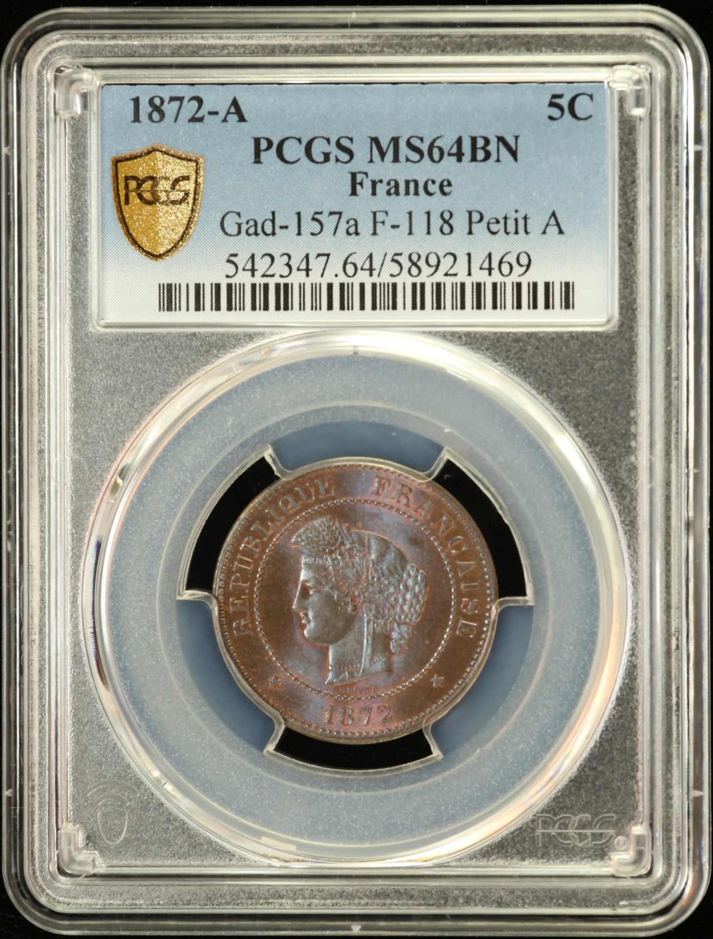 Europe France World Coins France 5 Centime 1872 A PCGS MS64BN Gad-157a 0162298 France 5 Centime 1872 A PCGS MS64BN Gad-157a 0162298France 5 Centime 1872 A PCGS MS64BN Gad-157a 0162298