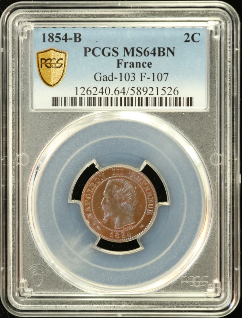 France 2 Centime 1854 B PCGS MS64BN Gad-103 0162288