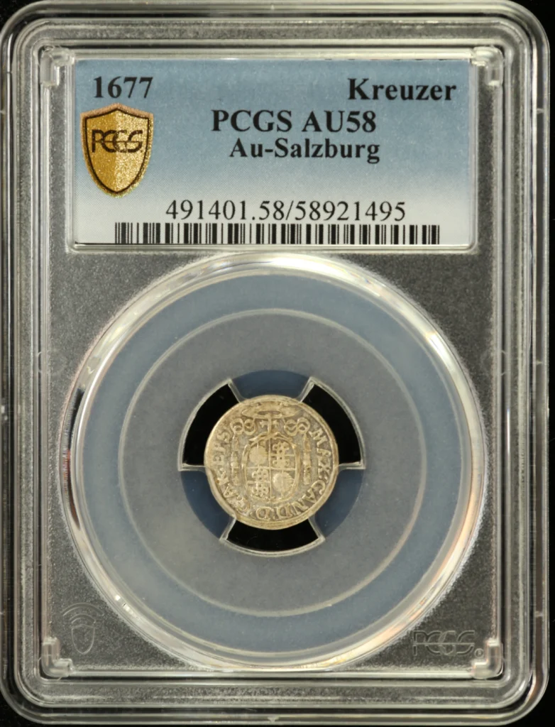 Austria Kreuzer 1677 Salzburg PCGS AU58 0162098