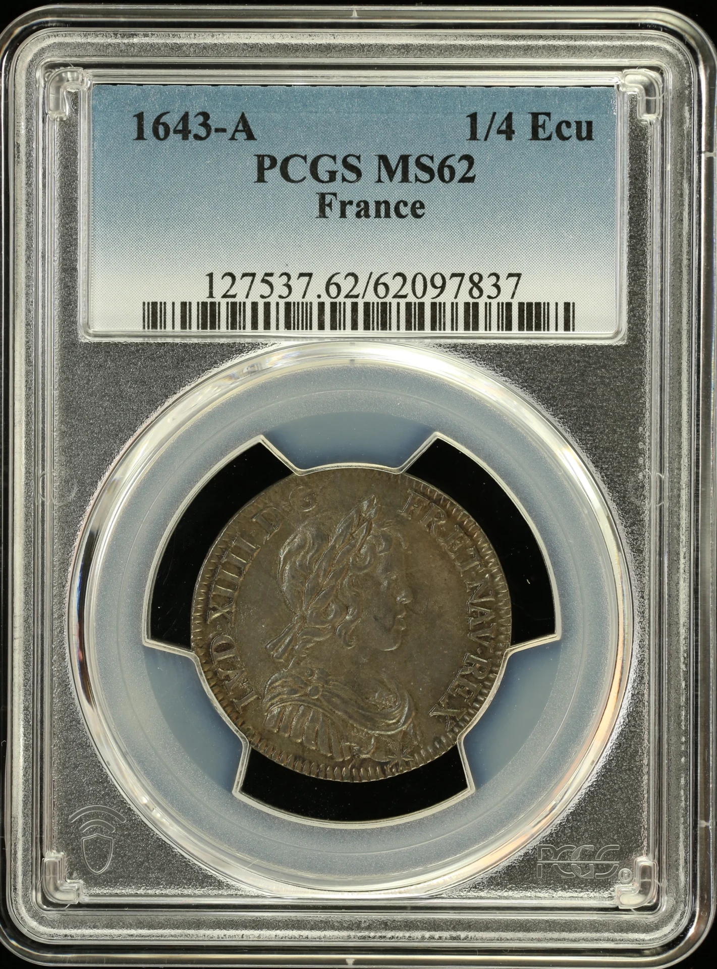 Europe France World Coins France 1/4 Ecu 1643 A PCGS MS62 0162255 France 1/4 Ecu 1643 A PCGS MS62 0162255