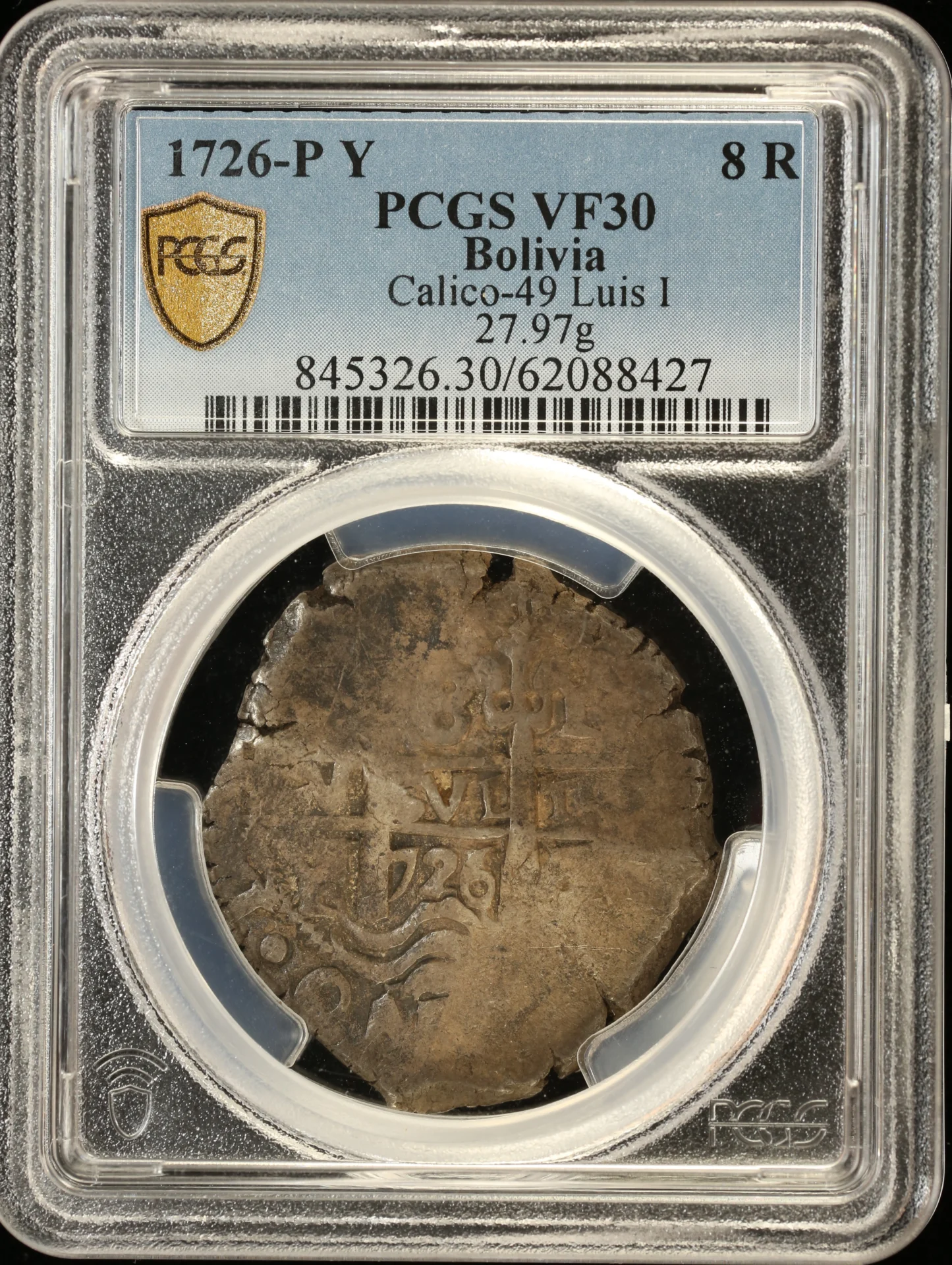 Bolivia Latin American Coins Bolivia 8 Reales 1726 P Y PCGS VF30 Calico-49 0161997 Bolivia 8 Reales 1726 P Y PCGS VF30 Calico-49 0161997