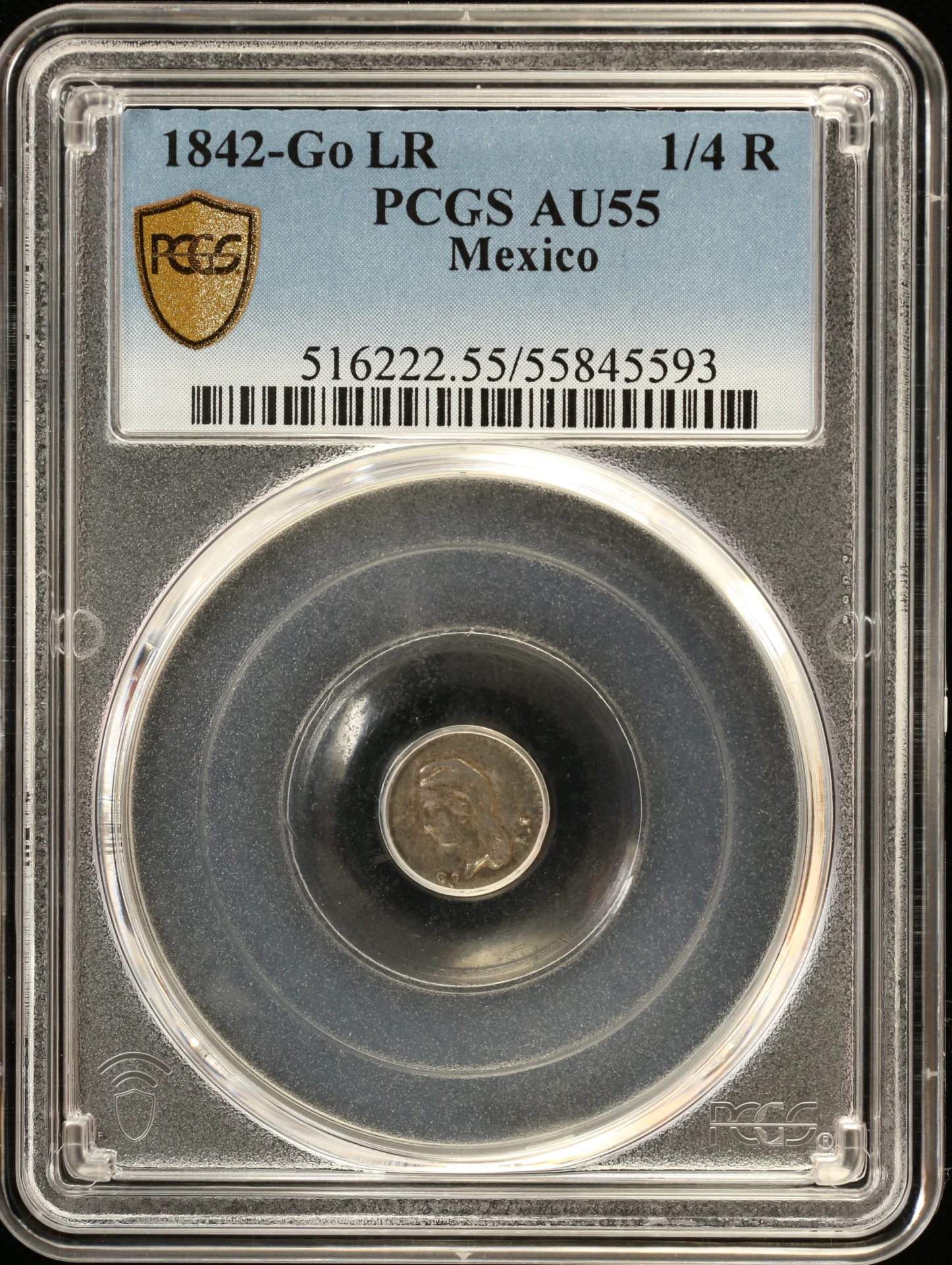 Mexican Coins Republic Silver & Minors Republic Silver & Minors 1/4 Real 1842 Go LR PCGS AU55 0162015 Republic Silver & Minors 1/4 Real 1842 Go LR PCGS AU55 0162015