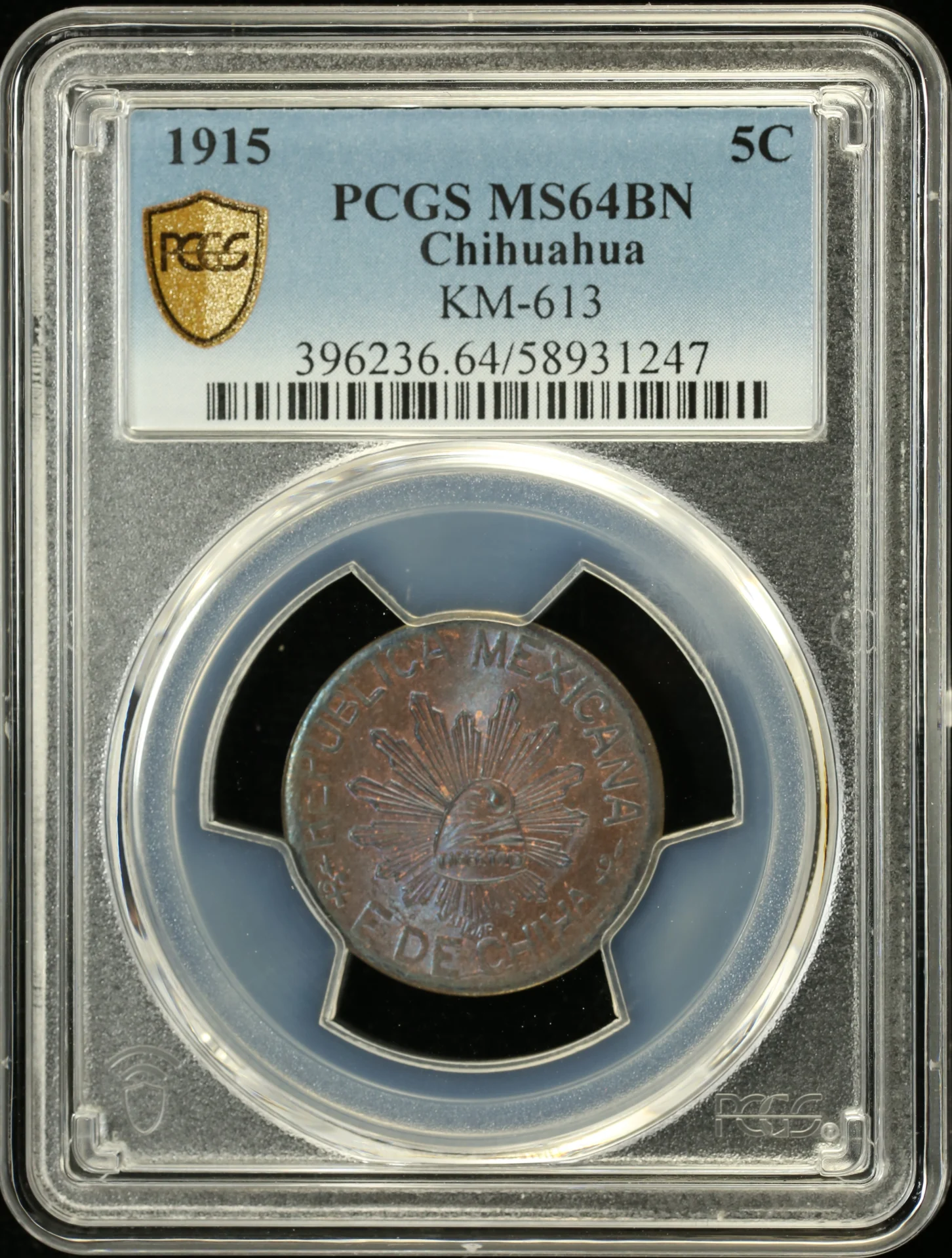 Chihuahua Mexican Coins Revolution Chihuahua 5 Centavo 1915 Chihuahua PCGS MS64BN KM-613 0162149 Chihuahua 5 Centavo 1915 Chihuahua PCGS MS64BN KM-613 0162149Chihuahua 5 Centavo 1915 Chihuahua PCGS MS64BN KM-613 0162149