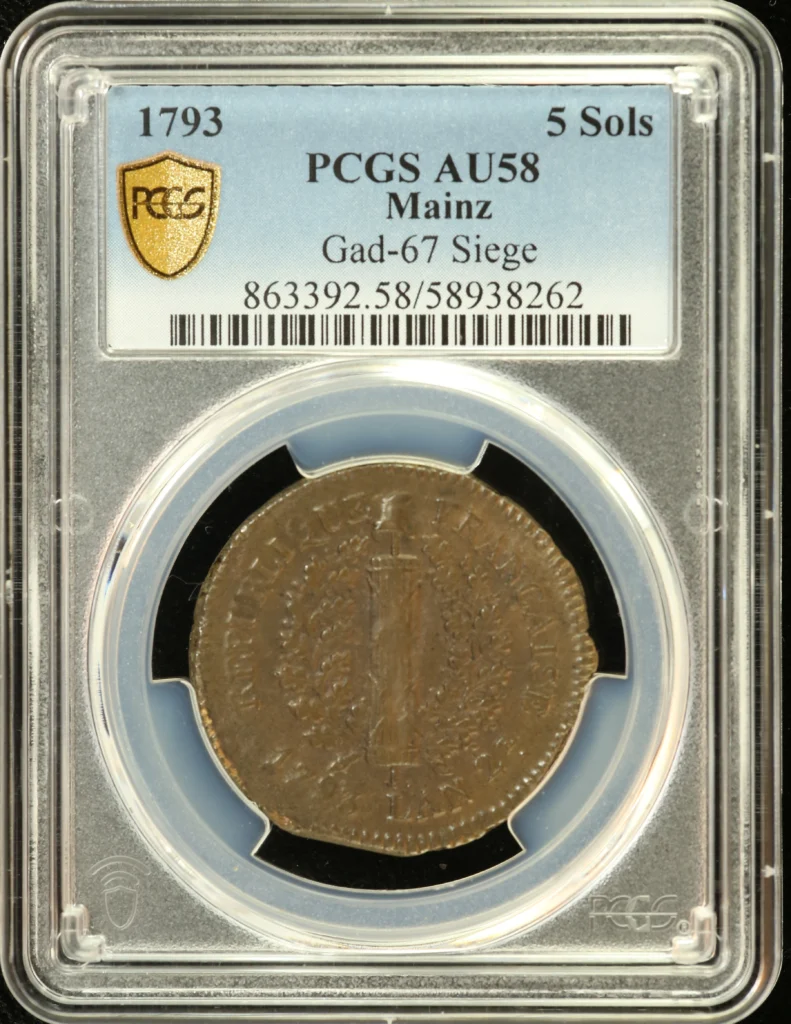 France 5 Sols 1793 Mainz PCGS AU58 Gad-67 0162270