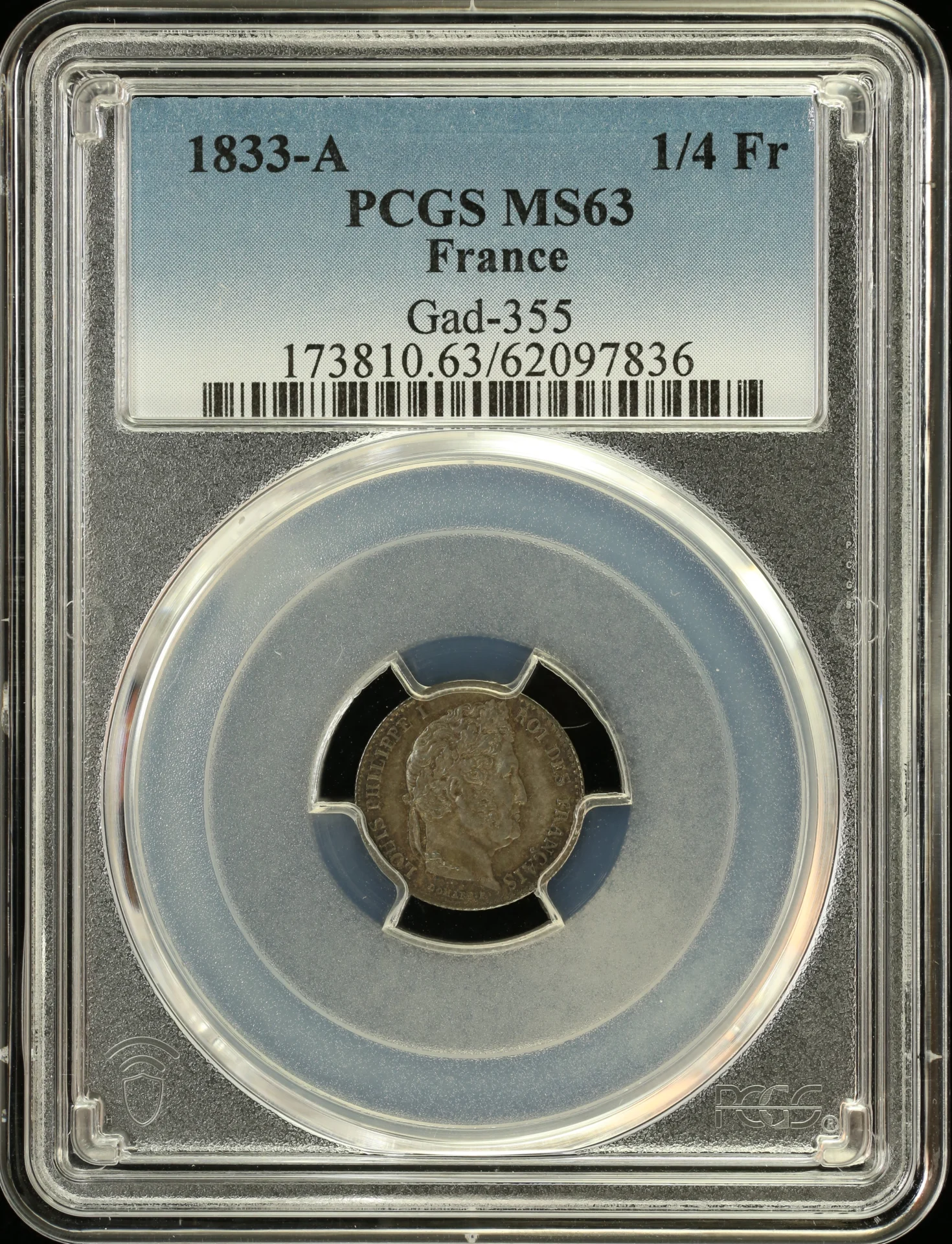 Europe France World Coins France 1/4 Franc 1833 A PCGS MS63 Gad-355 0162318 France 1/4 Franc 1833 A PCGS MS63 Gad-355 0162318