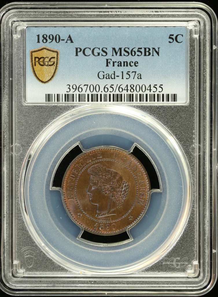 France 5 Centime 1890 A PCGS MS65BN Gad-157a 0162295