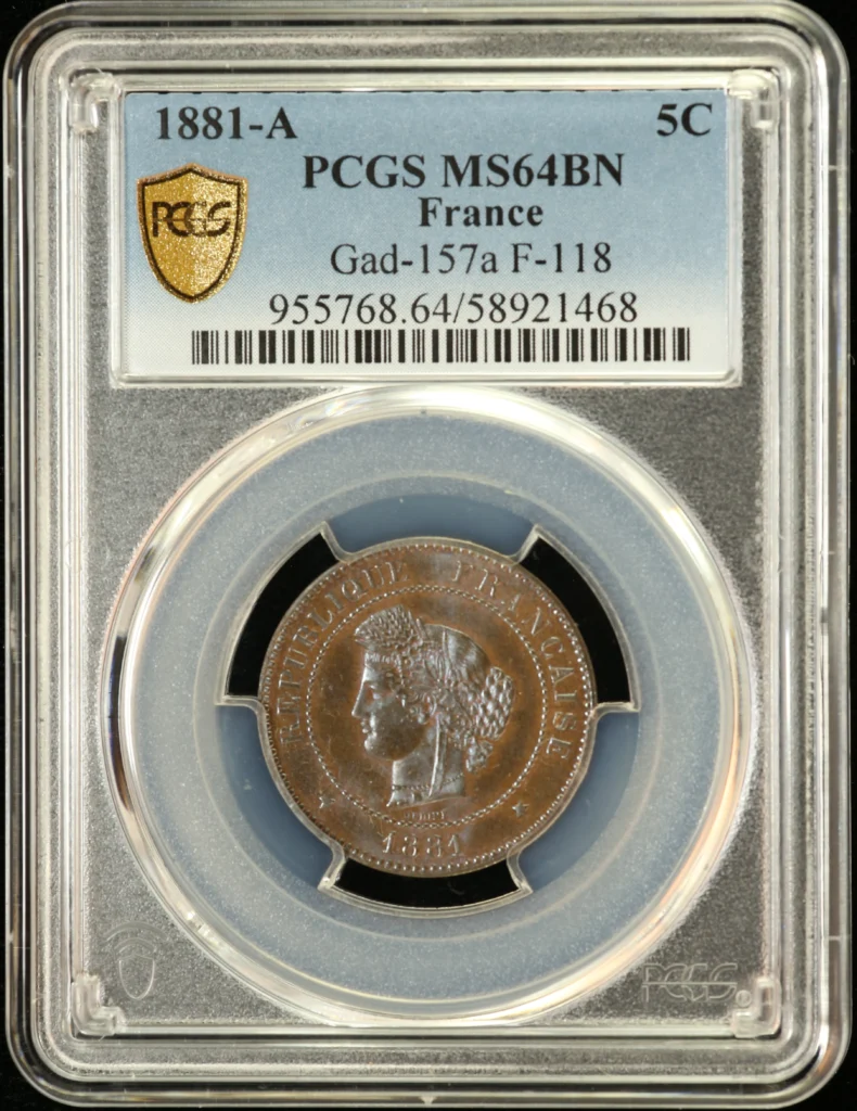 France 5 Centime 1881 A PCGS MS64BN Gad-157a 0162299