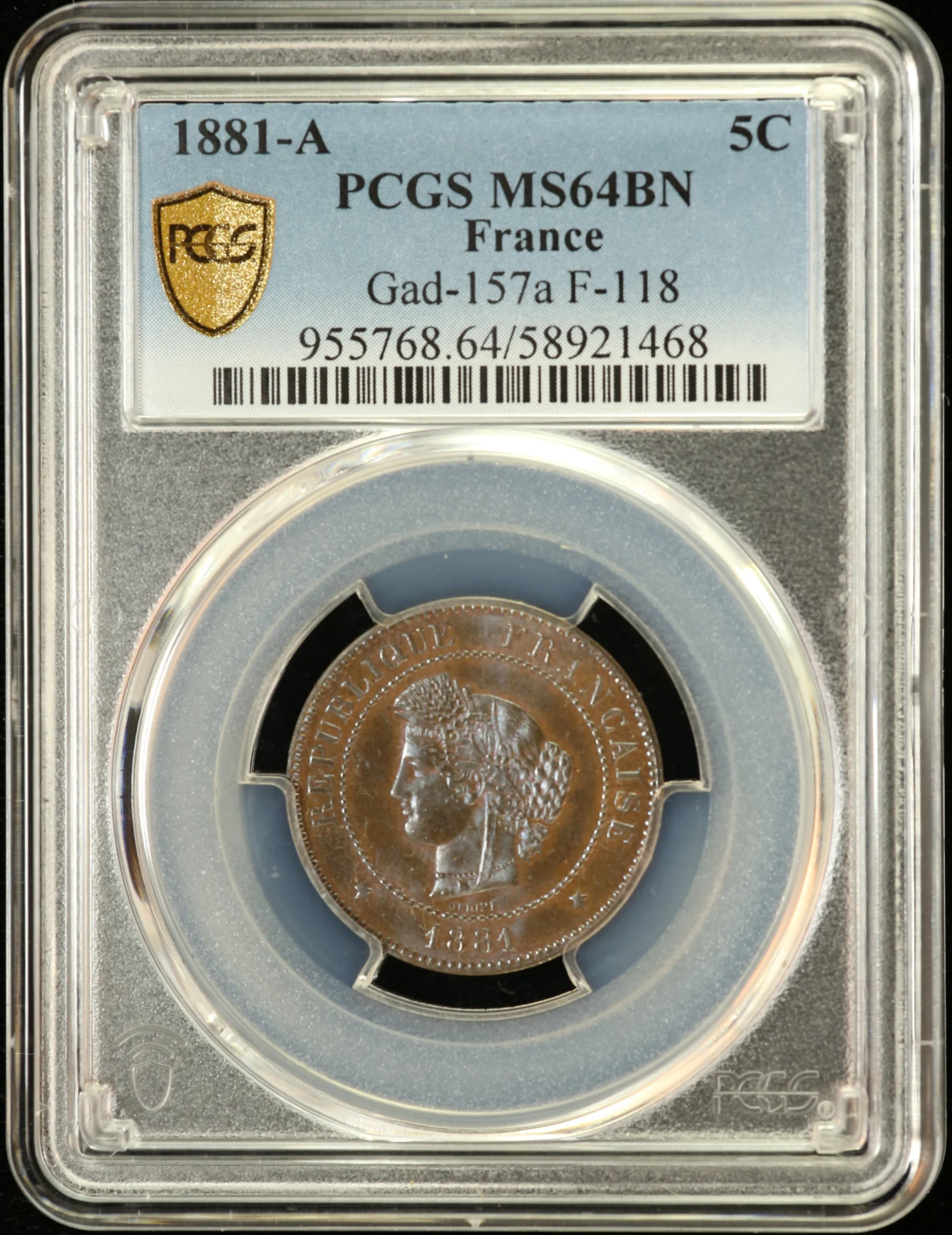 Europe France World Coins France 5 Centime 1881 A PCGS MS64BN Gad-157a 0162299 France 5 Centime 1881 A PCGS MS64BN Gad-157a 0162299France 5 Centime 1881 A PCGS MS64BN Gad-157a 0162299