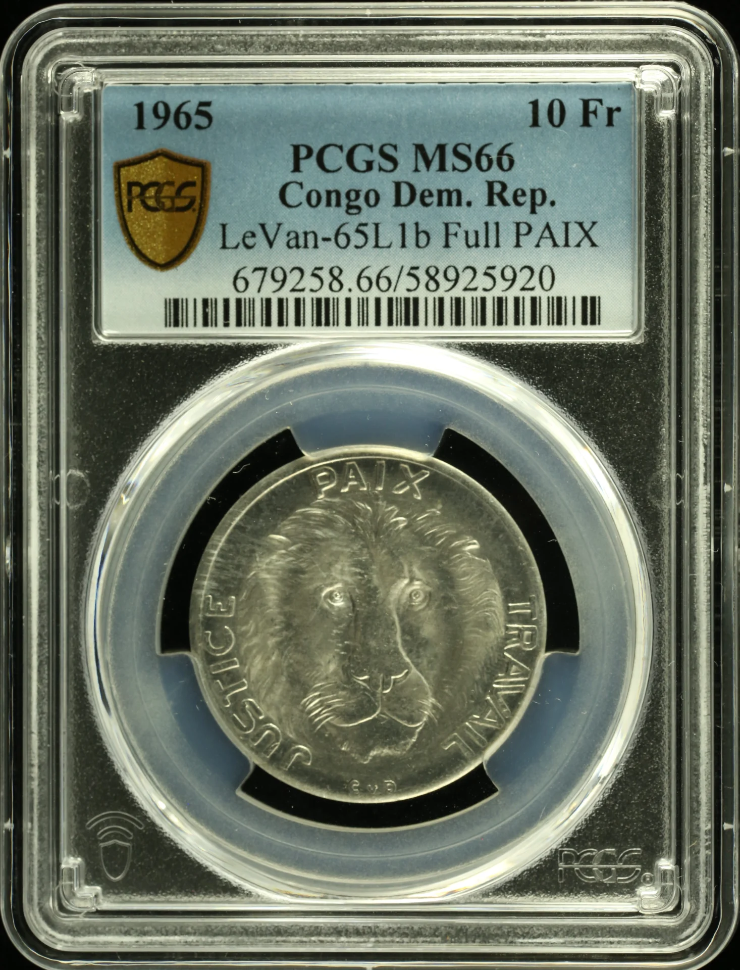 Africa Congo World Coins Congo 10 Francs 1965 LeVan-655L1b PCGS MS66 0162132 Congo 10 Francs 1965 LeVan-655L1b PCGS MS66 0162132