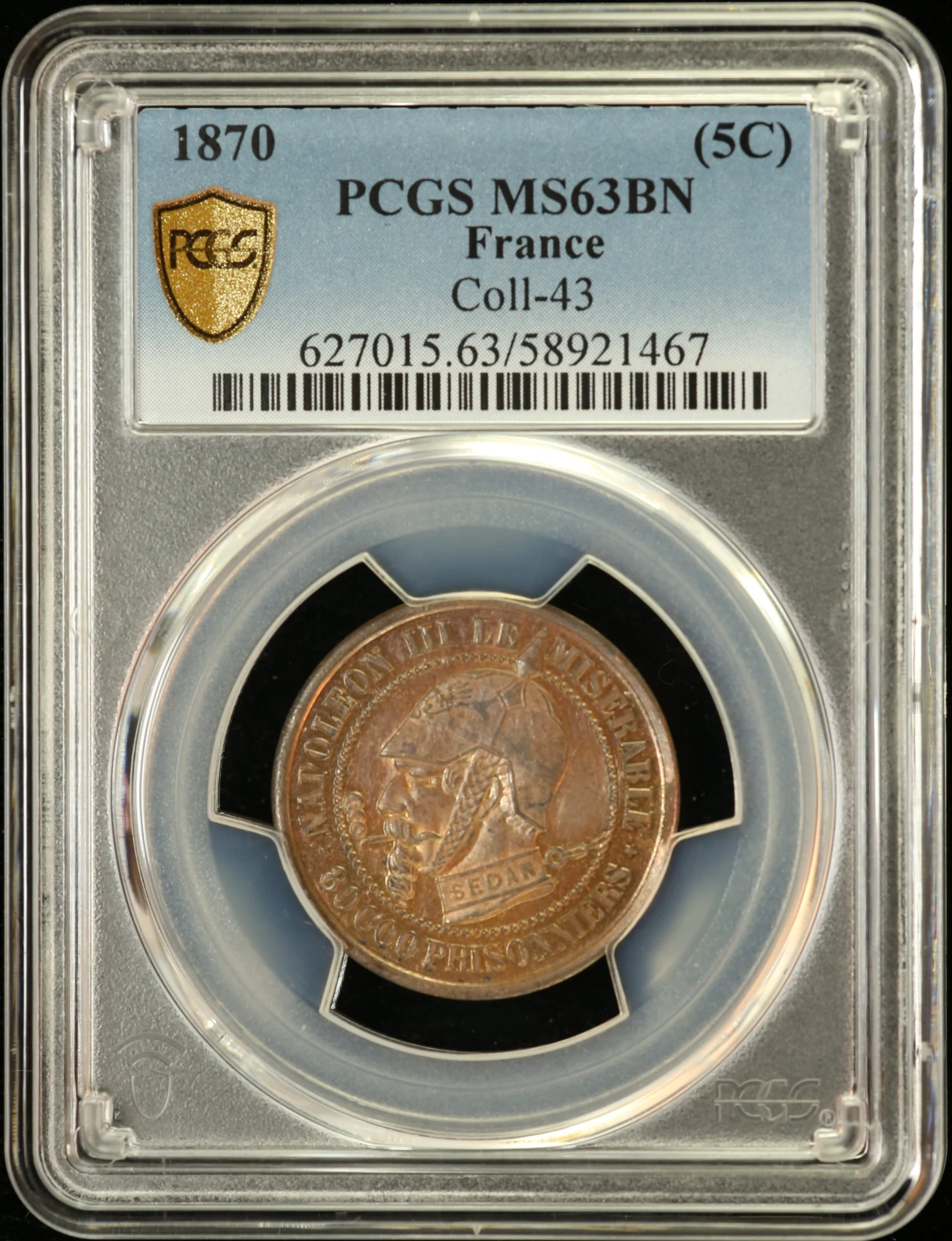 Europe France World Coins France (5 Centime) 1870 PCGS MS63BN 0162300 France (5 Centime) 1870 PCGS MS63BN 0162300France (5 Centime) 1870 PCGS MS63BN 0162300