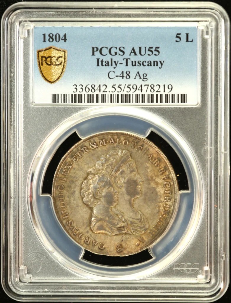 Italy/San Marino/Vatican 5 Lire 1804 Tuscany PCGS AU55 0162418