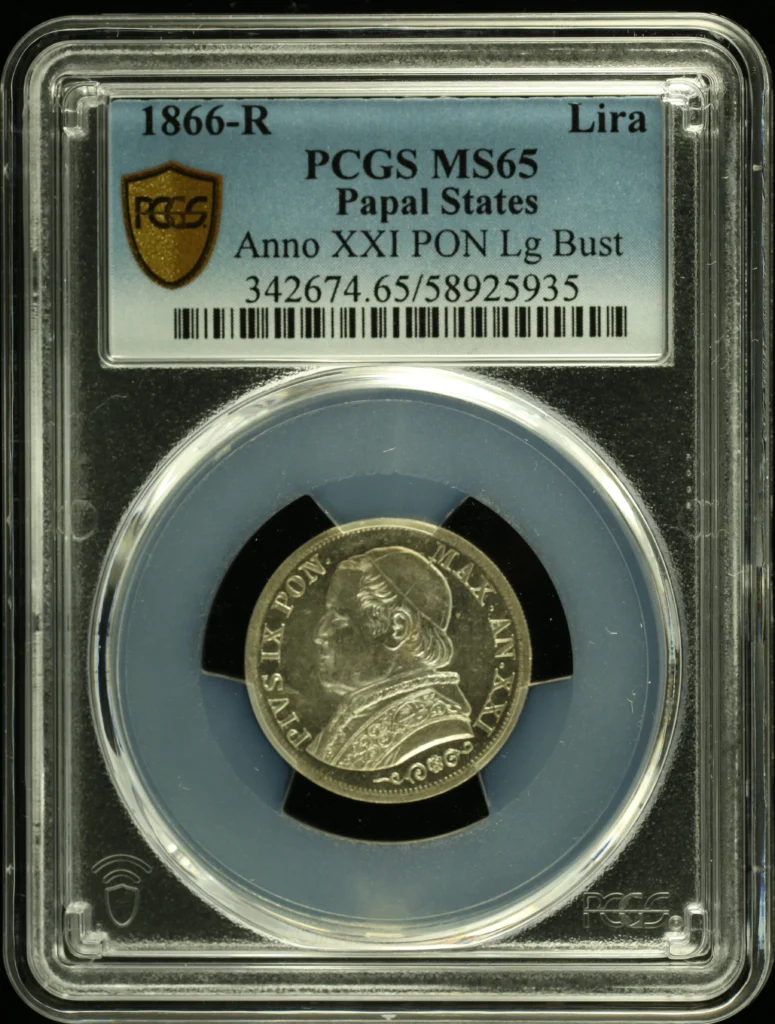 Europe Italy/San Marino/Vatican World Coins Italy/San Marino/Vatican Lira 1866 R PCGS MS65 0162175 Italy/San Marino/Vatican Lira 1866 R PCGS MS65 0162175