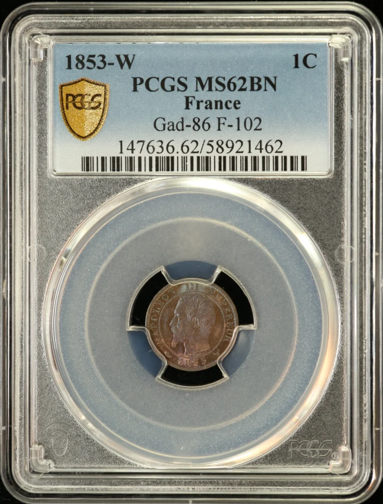 France Centime 1853 W PCGS MS62BN Gad-86 0162272