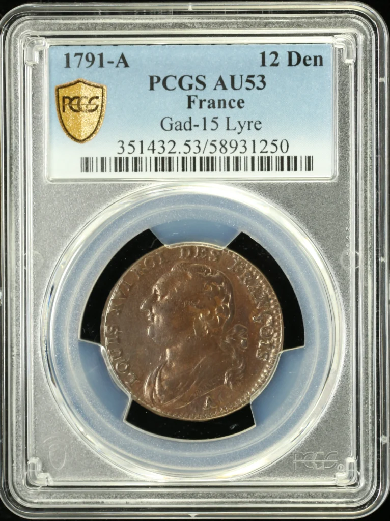 France 12 Denier 1791 A PCGS AU53 Gad-15 0162267