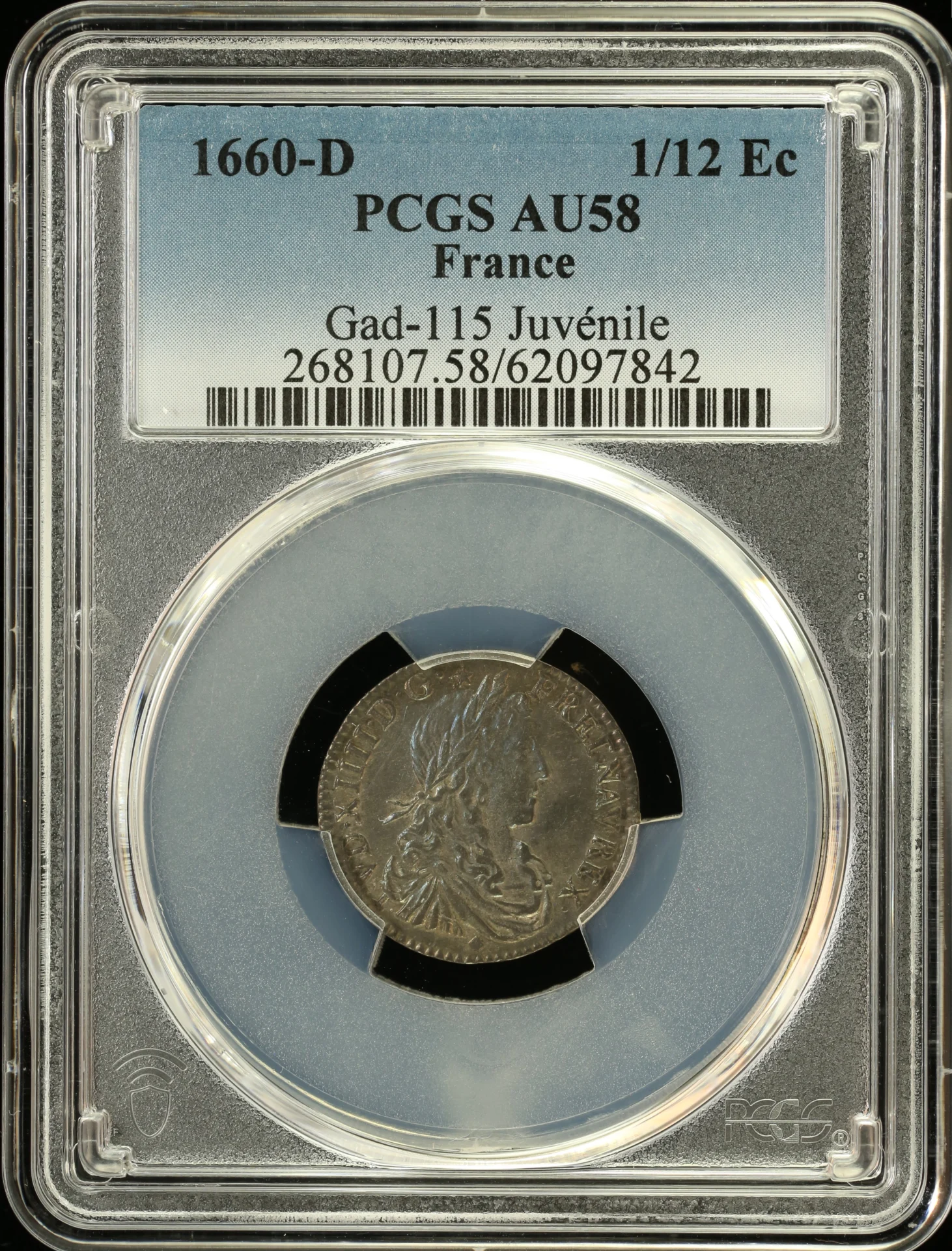 Europe France World Coins France 1/12 Ecu 1660 D PCGS AU58 Gad-115 0162435 France 1/12 Ecu 1660 D PCGS AU58 Gad-115 0162435