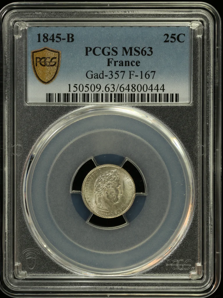 France 25 Centime 1845 B PCGS MS63 Gad-357 0162317