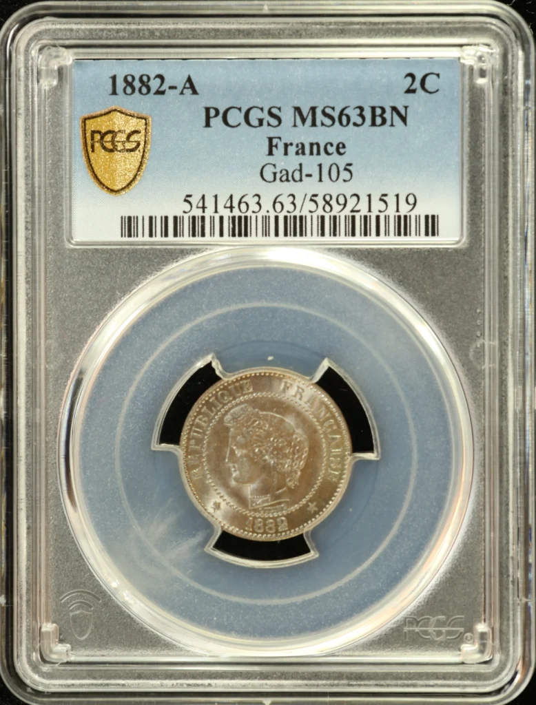 France 2 Centime 1882 A PCGS MS63BN Gad-105 0162279