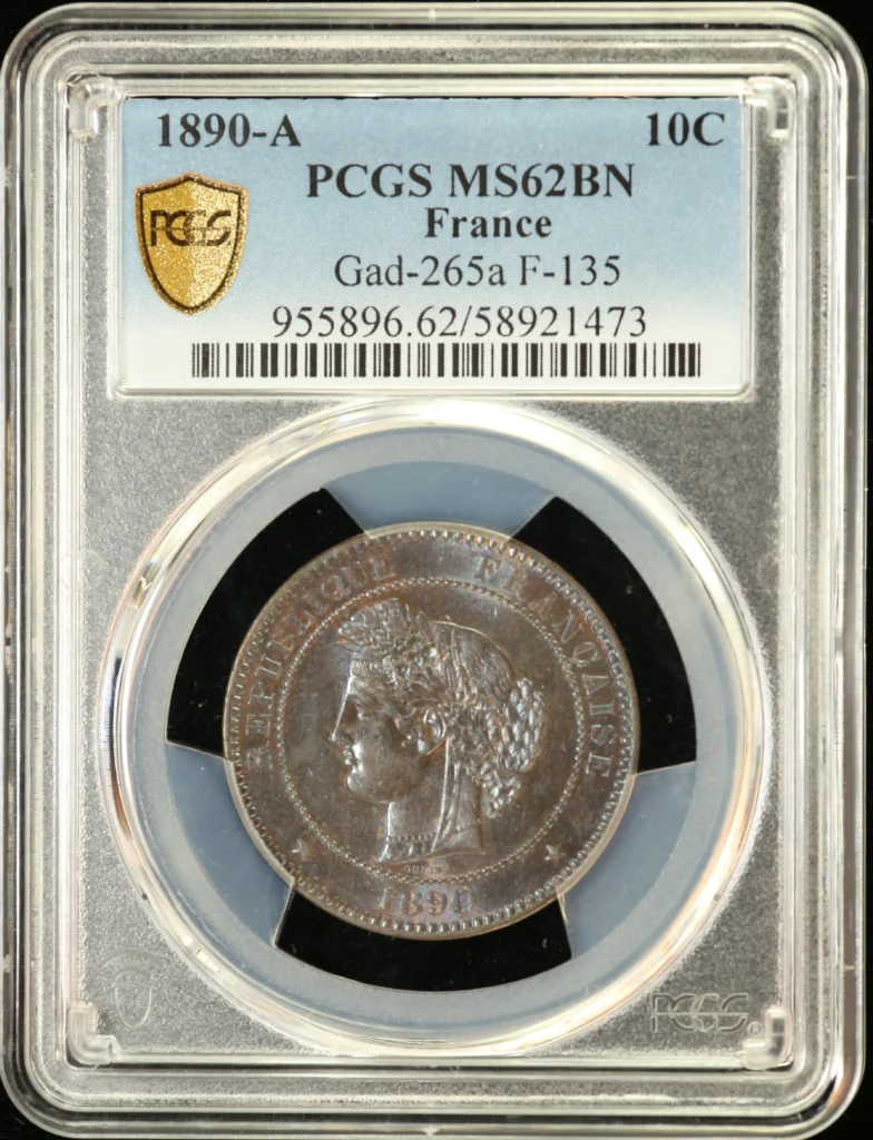 France 10 Centime 1890 A PCGS MS62BN Gad-265a 0162305