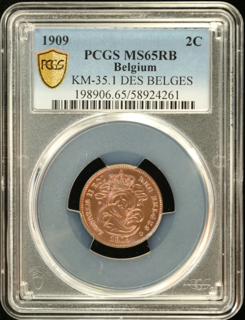 Belgium 2 Centimes 1909 PCGS MS65RB KM-35.1 0162135
