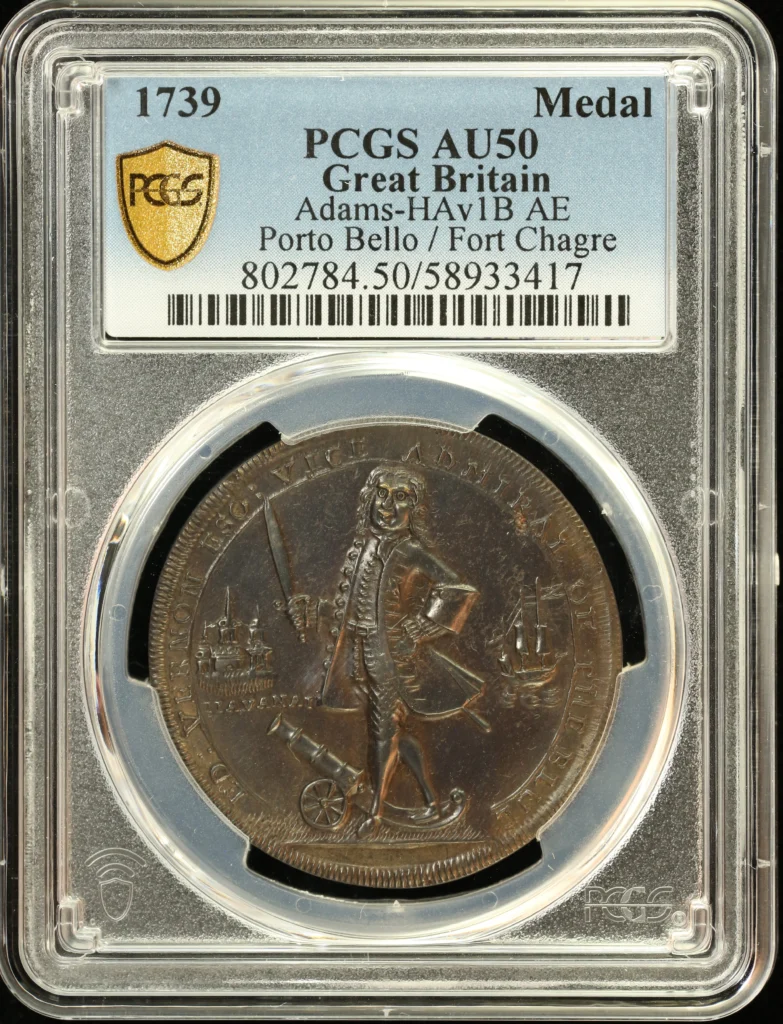 UK (Great Britain) United States Admiral Vernon Medal 1739 PCGS AU50 Adams-HAv1B 0162122