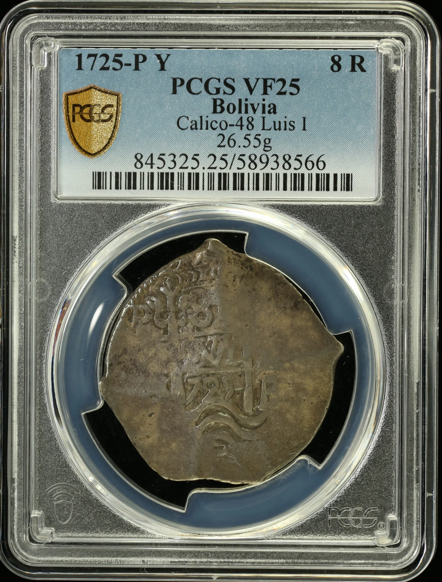 Bolivia 8 Reales 1725 P Y PCGS VF25 Calico-48 0161998
