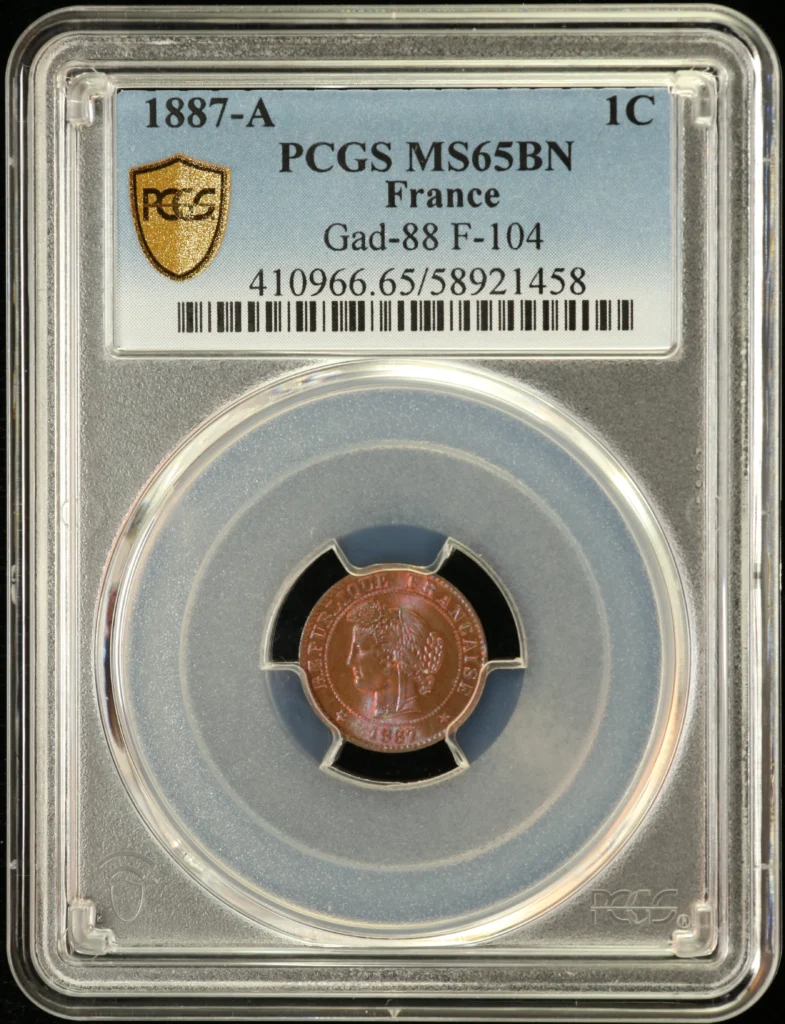 France Centime 1887 A PCGS MS65BN Gad-88 0162275