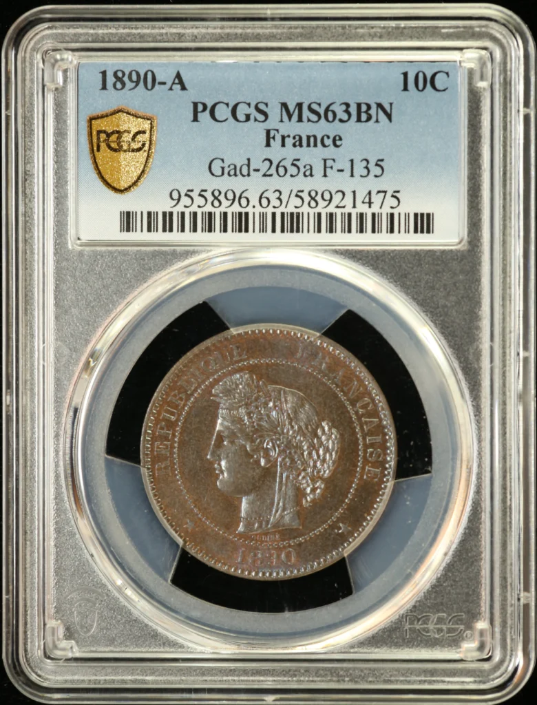 France 10 Centime 1890 A PCGS MS63BN Gad-265a 0162306