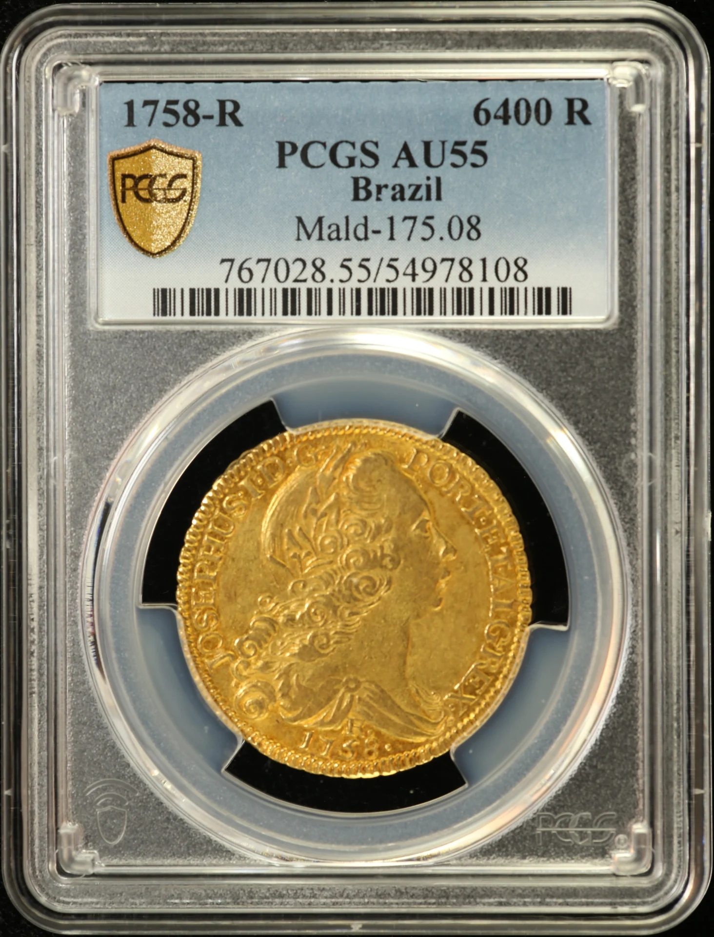Brazil 6,400 Reis 1758 R PCGS AU55 Mald-175.08 0162090
