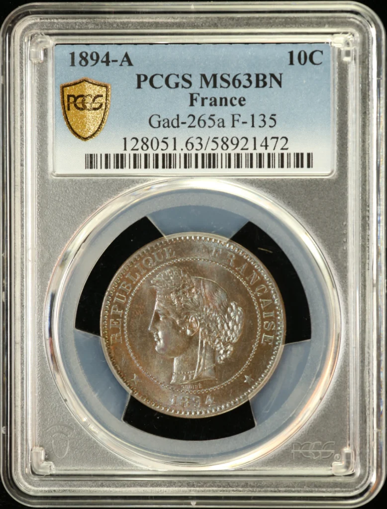 France 10 Centime 1894 A PCGS MS63BN Gad-265a 0162307