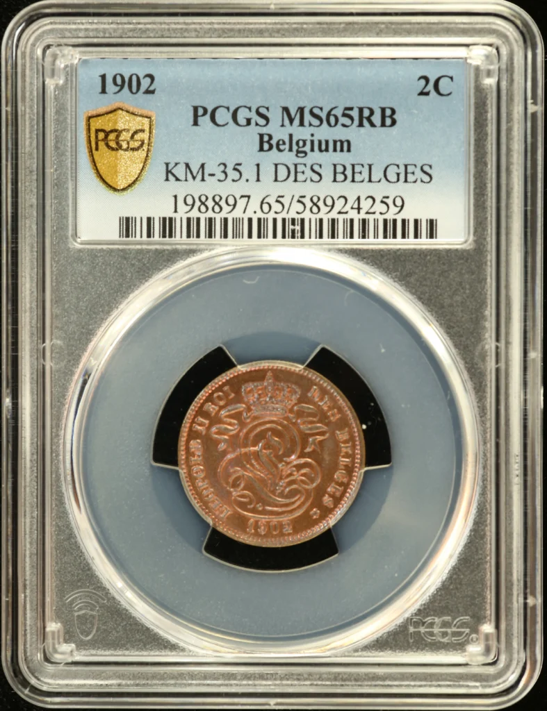 Belgium 2 Centimes 1902 PCGS MS65RB KM-35.1 0162137