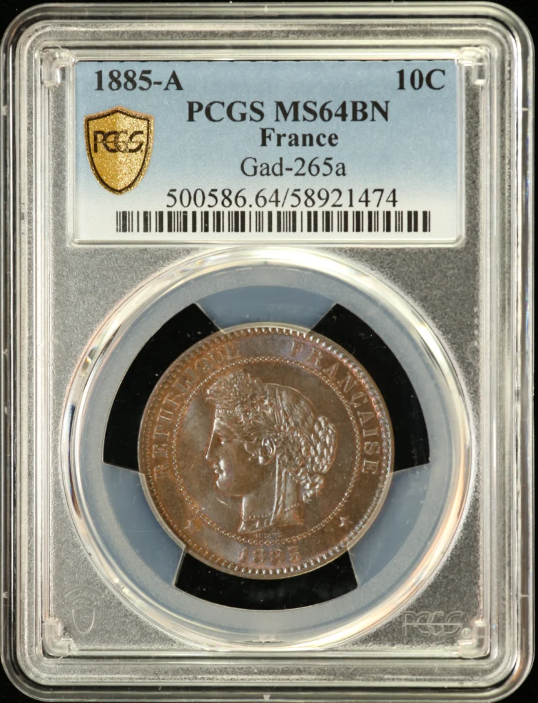 France 10 Centime 1885 A PCGS MS64BN Gad-265a 0162308