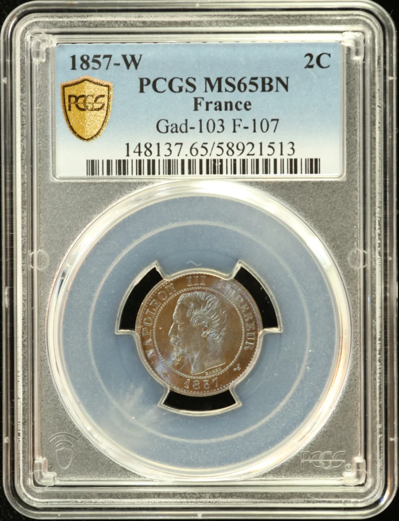 France 2 Centime 1857 W PCGS MS65BN Gad-103 0162284